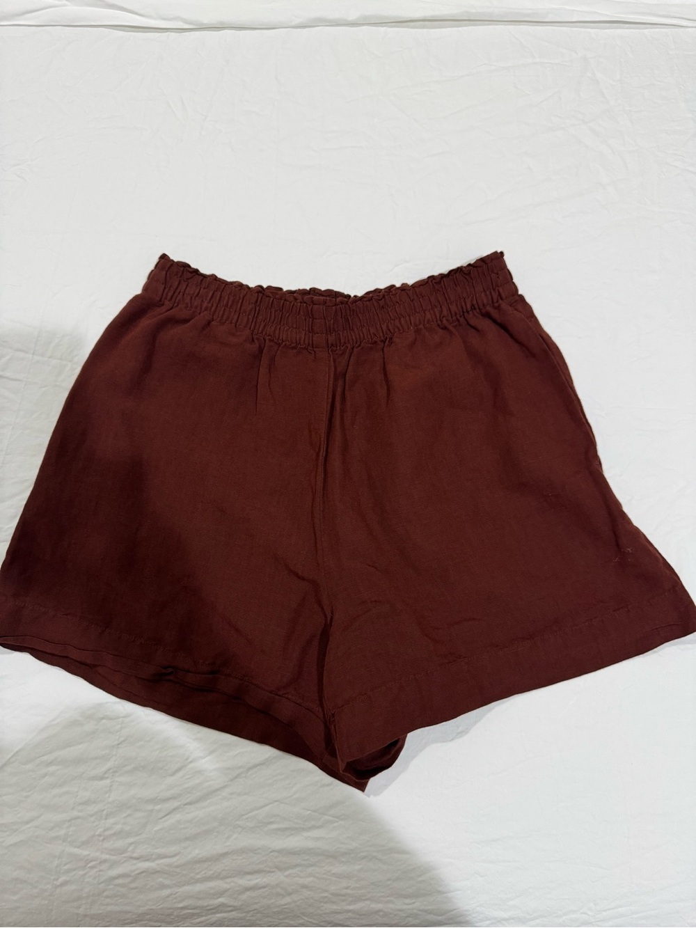 H&M Rust Brown Linen Blend High Waist Shorts Size S